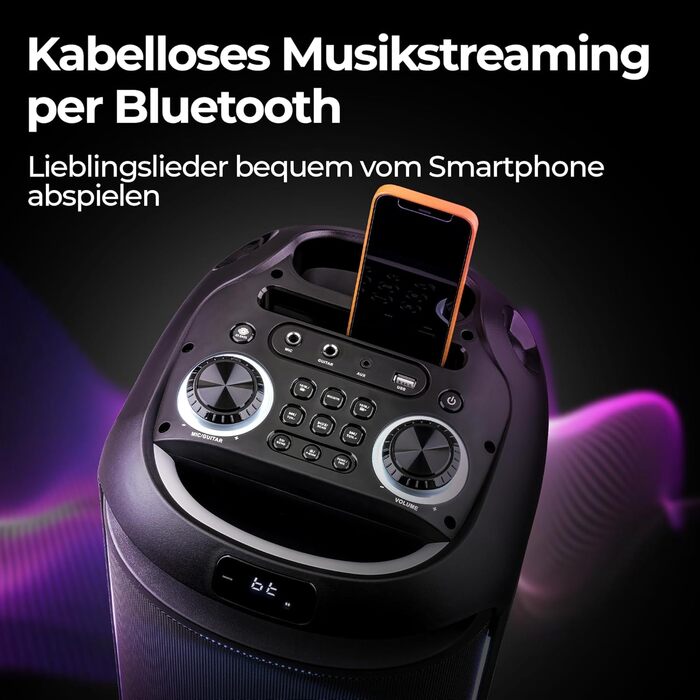 Reflexion PS09BT Bluetooth Портативна Акустика для Вечірок, DJ, Караоке, 500 Вт, FM Радіо, LED Ефект, Мікрофон, Вбудований Акумулятор, Чорний
