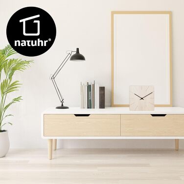 Natuhr Funk Wall Clock Table Clock Oak Wood - Beam - Solid Wood Design 17 x 17 cm (Smoked Oak Black Hands, ) (Oak Calcined / Black Hands, Quartz Movement)