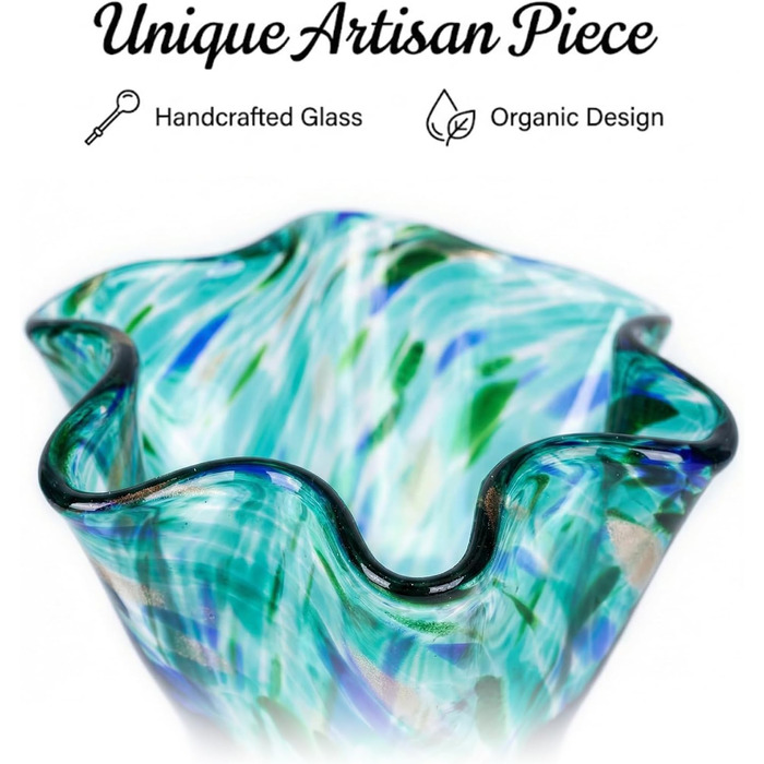 Скляна ваза для квітів, ручної роботи, зелена, для дому та декору, 22.9 см, відтінок блакитно-зелений 