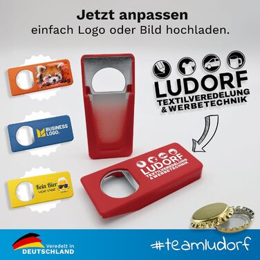 #teamludorf - 10 Pack Multifunctional, Customizable Bottle Openers in Red - Individually Customizable with Text and Image, in Seven Colors, Gift Idea