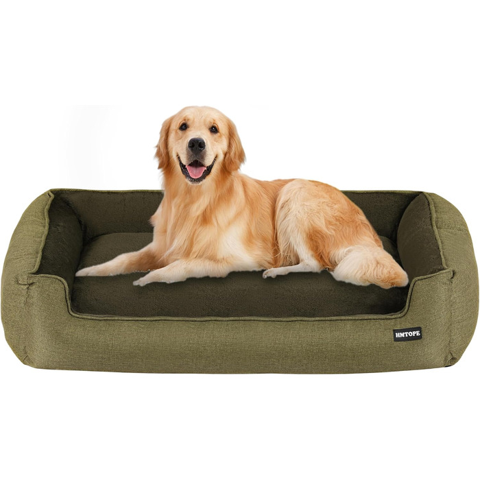 HMTOPE Dog Bed, Dog Sofa, Dog Cushion, Dog Basket, Removable and Washable, 110 x 86 x 26 cm (L 110 x W 86 x H 26 cm, Olive Green)