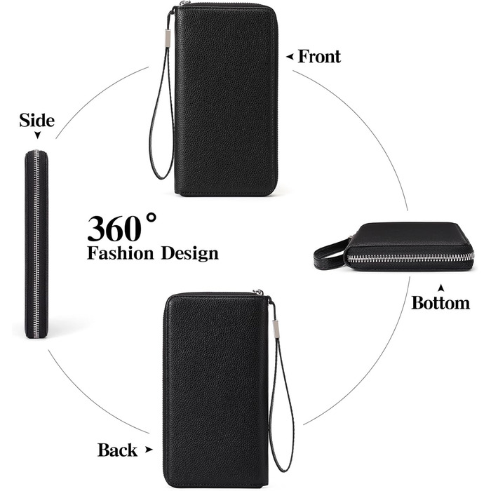 GAEKEAO Women's Wallet, Large Capacity Leather Women's Wallet Zipper Clutch with RFID Blocking and Multiple [Card/Cash] Slots