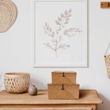 Woven Rattan Storage Basket, Storage Box with Lid, Seagrass, Laundry Baskets, Makeup Organizer for Bathroom, Living Room, Kitchen (XL)