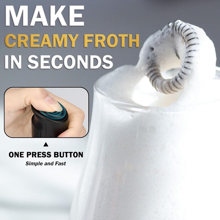 Електричний піногасник для кави TonJin: матча, лате, капучино, фраппе, шоколад. Нержавіюча сталь 304, чорний