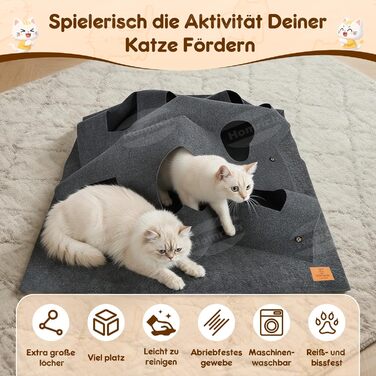 Килимок-ігровий для котів з тунелем та мішечком, інтерактивна іграшка, активний центр для котів, килимок для полювання, інтелектуальна іграшка, 100x100 см