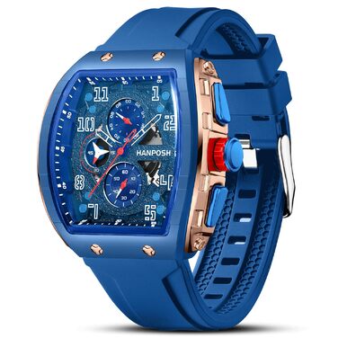 HANPOSH Годинник чоловічий на зап'ясті Аналоговий кварцовий годинник Водонепроникний спортивний годинник Arc Тактичний годинник (Синій, Золотий)
