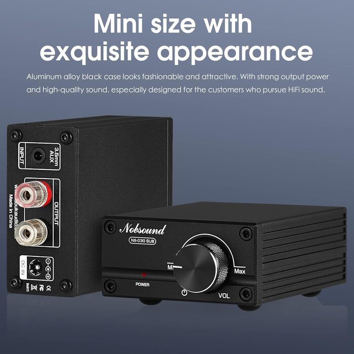 Підсилювач сабвуфера Nobsound 100W, моно, цифровий аудіо підсилювач, міні, чорний, з блоком живлення 19V