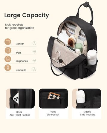 Сумка-рюкзак LOVEVOOK для жінок, підійде для ноутбука 15.6 дюймів, стильна міська сумка для підлітка, водонепроникна шкільна сумка, casual рюкзак для роботи, навчання, подорожей, чорна