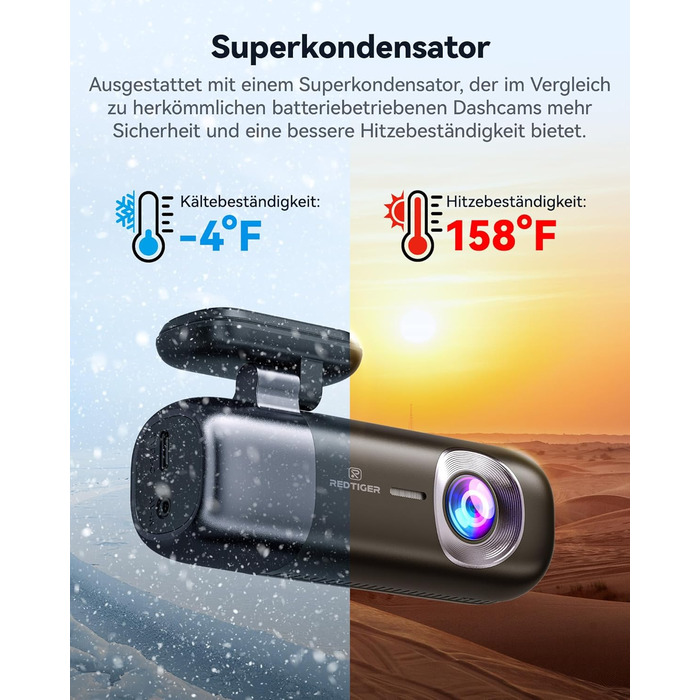 Автомобільний відеореєстратор REDTIGER 4K Ultra HD (передній та задній), GPS, 5.8GHz WiFi, нічний режим, режим паркування, підтримка карт пам'яті до 256ГБ, модель F9