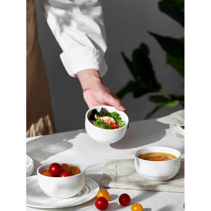 Набір супових тарілок DOWAN, 4 шт. (1100 мл, 300 мл), кераміка, білий, для кухні, паста, мілкшоп