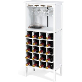 GIANTEX Wine Cabinet Wood, Wine Rack Bottle Rack for 20 Bottles with Glass Holder, Wine Stand Bottle Stand Glass Shelf Vintage for Kitchen Bar 42 x 24.5 x 96cm (white)