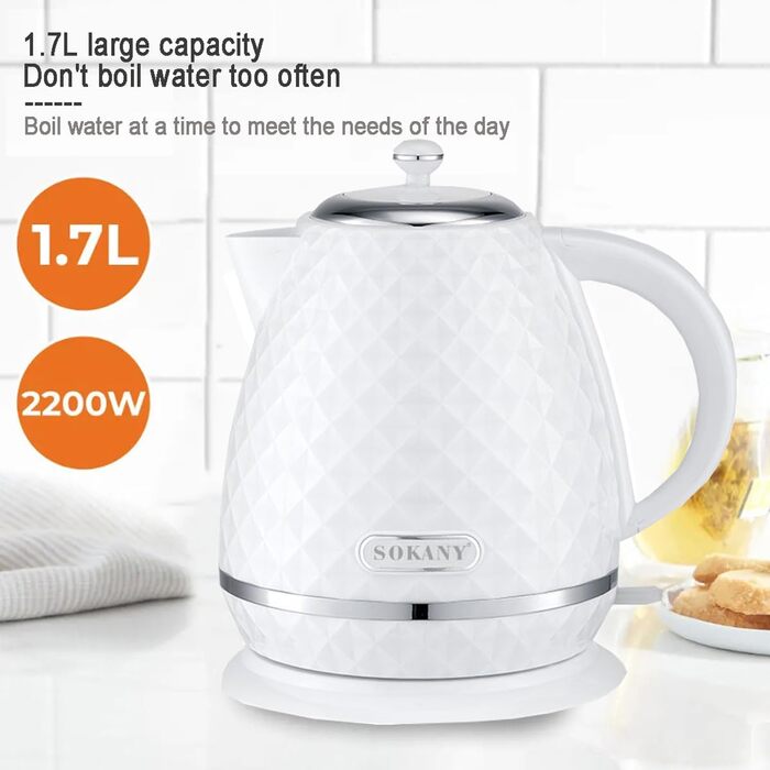 Електричний чайник SOKANY SK-1032, 2200W, 1.7L, з фільтром від накипу, автовимкненням, індикатором рівня води, поворотним підставою, чорний