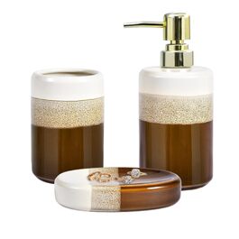 Набір аксесуарів для ванної кімнати з кераміки, 3 предмети: дозатор для мила, підставка для зубних щіток та мильниця, люкс декор з реактивною глазур'ю YY-BSE06-RG