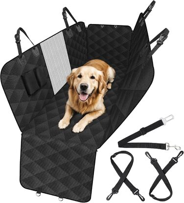 Накладка на сидіння автомобіля для собак Caliyo, 143.5x134 см, чорна. Захист заднього сидіння, водовідштовхувальна, анти-царапин, з боковими захистами та віконцем. Універсальна.