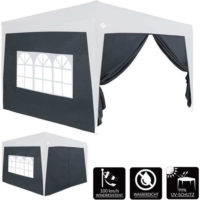 Deuba® 2-piece side walls, each 3x2 m (approx. 9.8 x 6.6 ft), water-resistant, side windows with zipper, tie-down straps, gazebo, pop-up tent, party tent, garden tent, anthracite, 6x3m