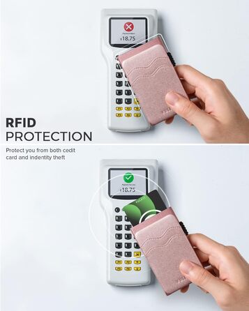 VULKIT Слім гаманець з RFID захистом та висувним відділенням для карток, шкіряний мінімалістичний металевий картхолдер для жінок та чоловіків (Перлинно-рожевий)