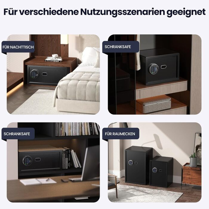 Сейф Grimtron з біометричним сканером відбитків пальців, 22л, LED-підсвічування, тихий режим, антивандальний, з нержавіючої сталі, чорний