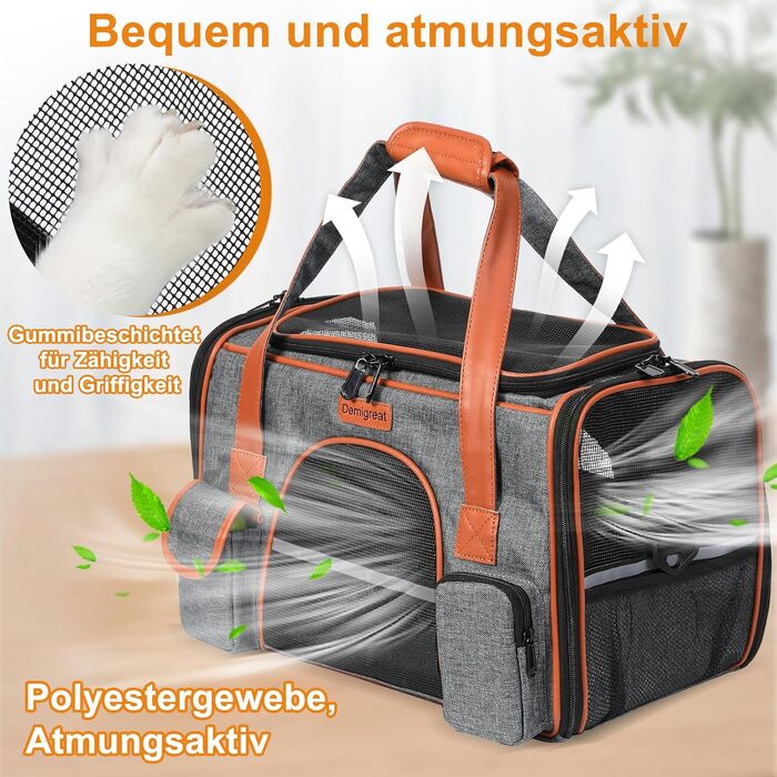 Транспортна сумка Demigreat для котів та собак до 7 кг, дихаюча переноска для середніх та маленьких котів та собак, сумка-переноска для тварин M (42x22x25CM) (L (50x28x30CM), темно-сірий)