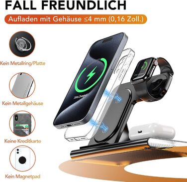 Бездротова зарядка Aimtel 3-в-1 з нічними ліхтариками: сумісна з iPhone 17/17 Pro/17 Pro Max/17 Air та Apple Watch, Air-Pods Pro/4/3/2. Чорний колір