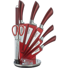 Професійний набір ножів з 8 предметів у бруску: якісні самозаточувані кухонні ножі з нержавіючої сталі, червоний колір
