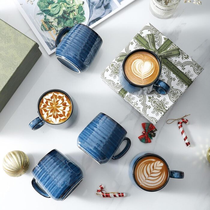 Набір кавових чашок Hasense, темно-сірий, 4 шт., 340 мл, з великою ручкою, для кави, чаю, молока, гарячого шоколаду, сумісні з мийкою та мікрохвильовою піччю