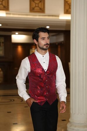 Жаккардова жилетка для чоловіків Allthemen: елегантна ансамблева жилетка для весілля та свят, червона (L)