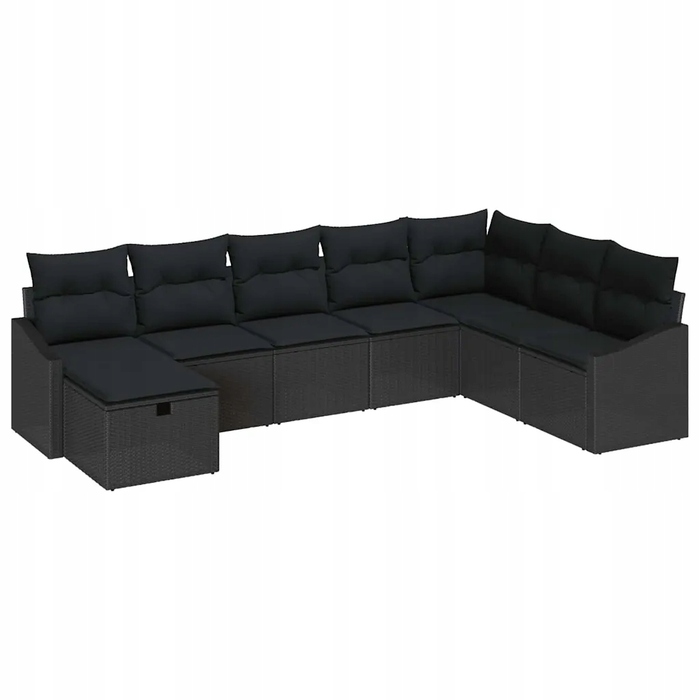 Кутовий садовий гарнітур (диван) на 8 осіб, чорний, поліротанг
