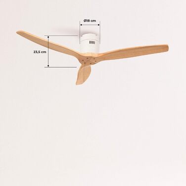 Вентилятор стельовий WINDCALM ABS білий з пультом, 40W, Ø132cm, 6 швидкостей, DC-двигун, літньо-зимовий режим, без освітлення, імітація світлого дерева