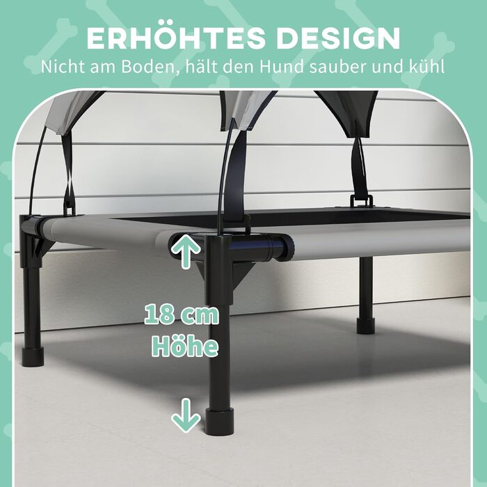 PawHut Підвищене собаче ліжко з балдахіном, для маленьких собак, Outdoor, сірий, 61 x 46 x 63 см