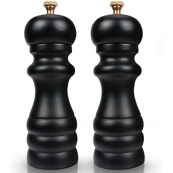 Набір з 2 мельниць для солі та перцю (чорний + білий) - ручні, дерев'яні, для солі, перцю, чилі