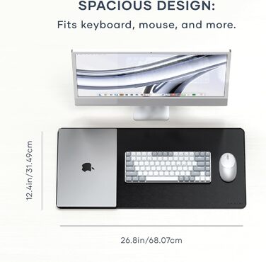 Килимок для миші SATECHI преміум PU шкіра, великий, чорний 68x31.5 см – для офісу та дому