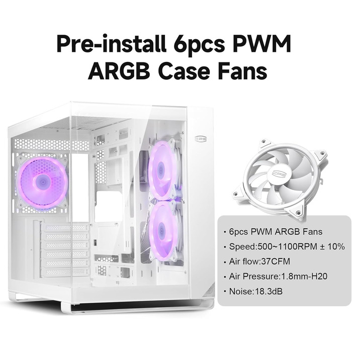 Корпус ПК Tower ATX C3T500 ARGB від PCCOOLER: 6 вентиляторів ARGB, підтримка RTX 40, скляна панель, безрамна конструкція (білий)