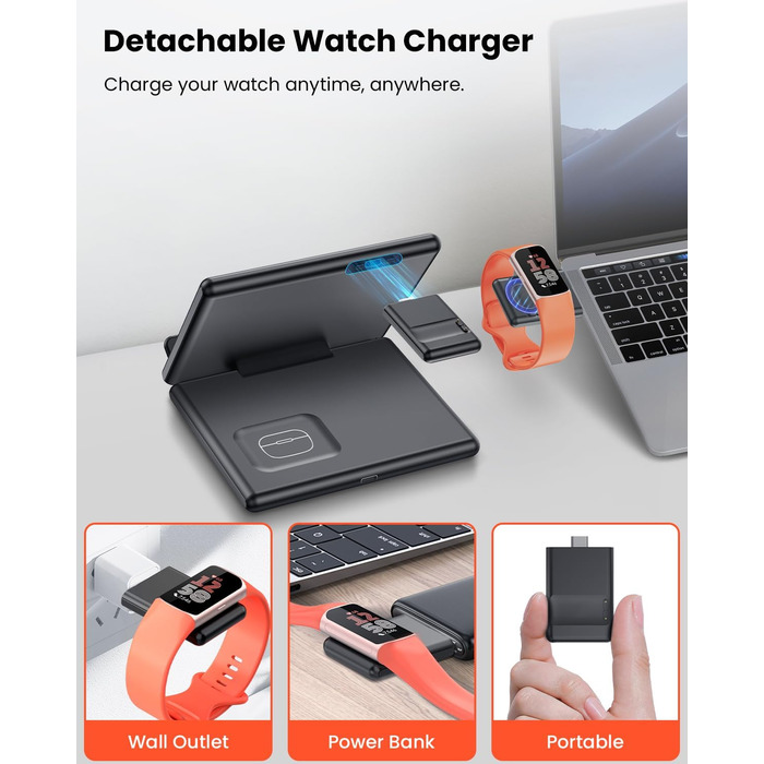 Бездротова зарядка GEEKERA 3-в-1 для Samsung Galaxy Z Fold/Flip, Fitbit Sense/Versa, Galaxy Buds (Чорний)