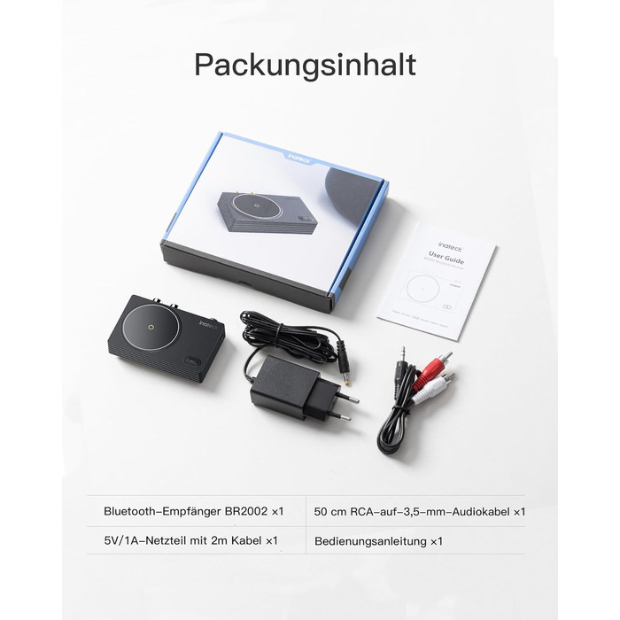 Inateck Bluetooth Аудіо Адаптер BR2001: Bluetooth 5.1, RCA/3.5mm AUX, для стереосистем та навушників
