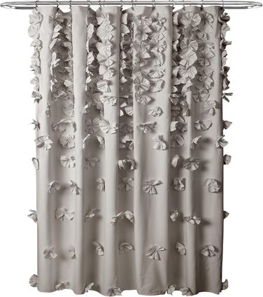 Шторка для душу Lush Decor Riley, 183x183 см, сіра, з бантиками, романтичний дизайн