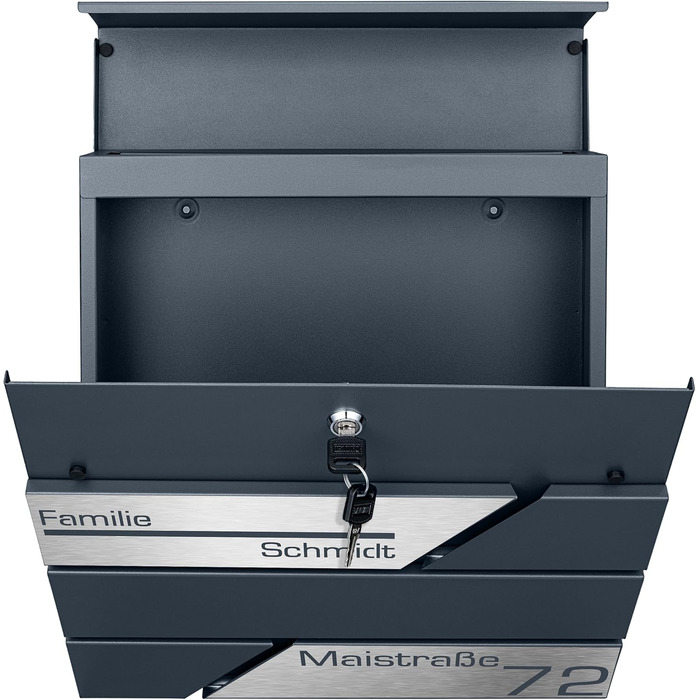 Поштовий ящик з газетницею антрацит, нержавіюча сталь, настінний, з замком та газетницею - лазерне гравіювання