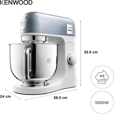 Кухонний комбайн-міксер Kenwood kMix Editions KMX760BC, 1000 Вт, чаша з нержавіючої сталі 5 л, набір для кондитерських виробів, синій металік