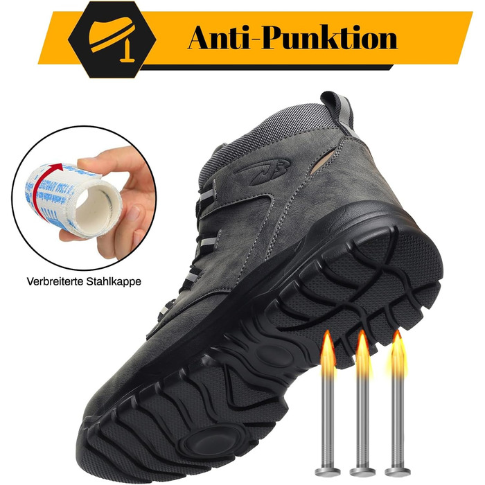 Черевики безпеки чоловічі/жіночі водонепроникні робочі черевики високі. Безпечні черевики з неслизькою підошвою, легкі черевики зі сталевим підноском та застібкою-обертом (43 EU, сірий)