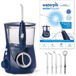 Waterpik Ultra Professional: Іригатор для порожнини рота, тестування 2024, технологія Precision Pulse, сертифікат TÜV, видалення нальоту до 99,9%, 7 насадок, 10 режимів, таймер, блакитний