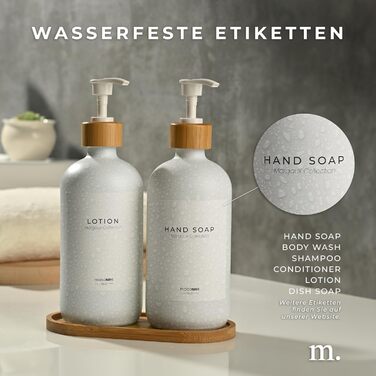 Набір дозаторів для мила та рідкого миючого засобу MaisoNovo | Скляні дозатори для ванної кімнати | 500 мл, білий колір, бамбукова помпа, 2 шт.