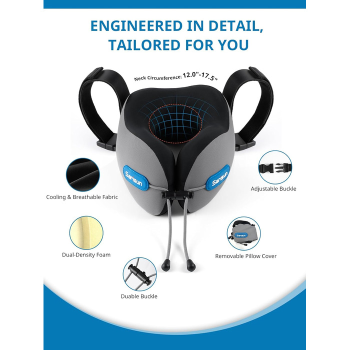 Подушка для шиї у літак Travel Pillow, подушка для подорожей з ременем та 3D-маскою для сну, Memory Foam, чорна