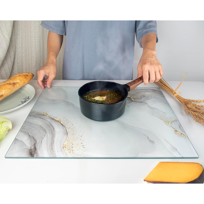 Скляна дошка для нарізання 40x30 см – гігієнічна скляна дошка з загартованого скла – стійка до високих температур, подряпин та ковзання – скляна плита для кухні – чорна з ма Marmoroptik (Design 07, 50L x 40B cm)
