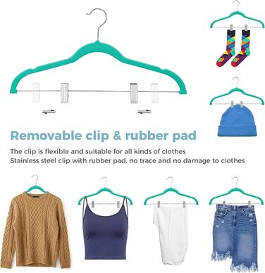 Преміум велюрові плечики VECELO з металевими кліпсами, антиковзкі та компактні, з 1 чарівним плечиком та 2 тримачами для краваток, ідеальні для жінок та чоловіків, 20 шт. (20-PACK, блакитно-зелений/Відтінок раю)