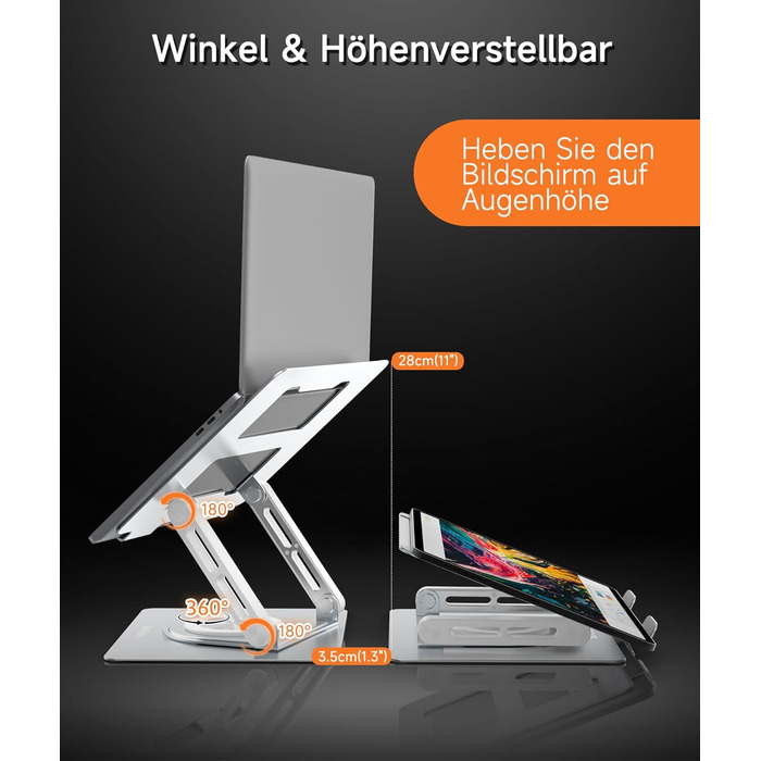 Adjustable Laptop Stand for Desk - 360° Rotating Base, Ergonomic Riser for MacBook Pro/Air, HP, Dell, Lenovo (10-17 inch)