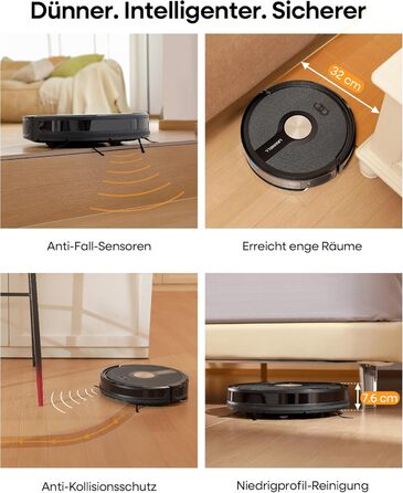 Робот-пилосос з функцією миття 5000Pa, 3-в-1 з часом роботи 180 хв, для тварин, з керуванням через додаток, чорний