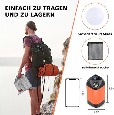 Набір для душу намету Campingdusche з насосом, акумулятором 7800mAh та індикатором заряду, оранжевий