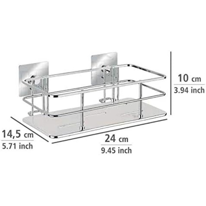 WENKO Turbo-Loc Stainless Steel Wall Shelf Quadro, Mounting Without Drilling, 24 x 10 x 14.5 cm, Chrome