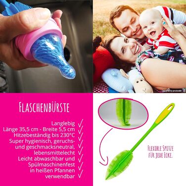 Kochblume Silicone Brush Set, 3-Piece with Interchangeable Heads | Bottle Brush, Dish Brush, Antibacterial, Germ-Free (anthracite)
