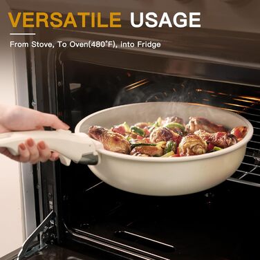 Набір посуду Astercook 21 предмет: каструлі та сковорідки з антипригарним покриттям, керамічний набір посуду, знімні ручки, для дому та кемпінгу, сумісний з індукцією, можна мити в духовці, стійкий, складаний