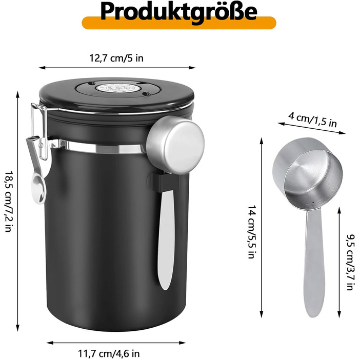 Герметична кавова банка з нержавіючої сталі, 1,8 л. З мірною ложкою та індикатором дати. Для кави, чаю, горіхів, какао. Зберігає свіжість надовго. Білий (Чорний) колір